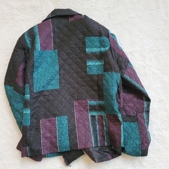 Erin London Jacket Quilted Patchwork Black Teal Plum L - Picture 8 of 10